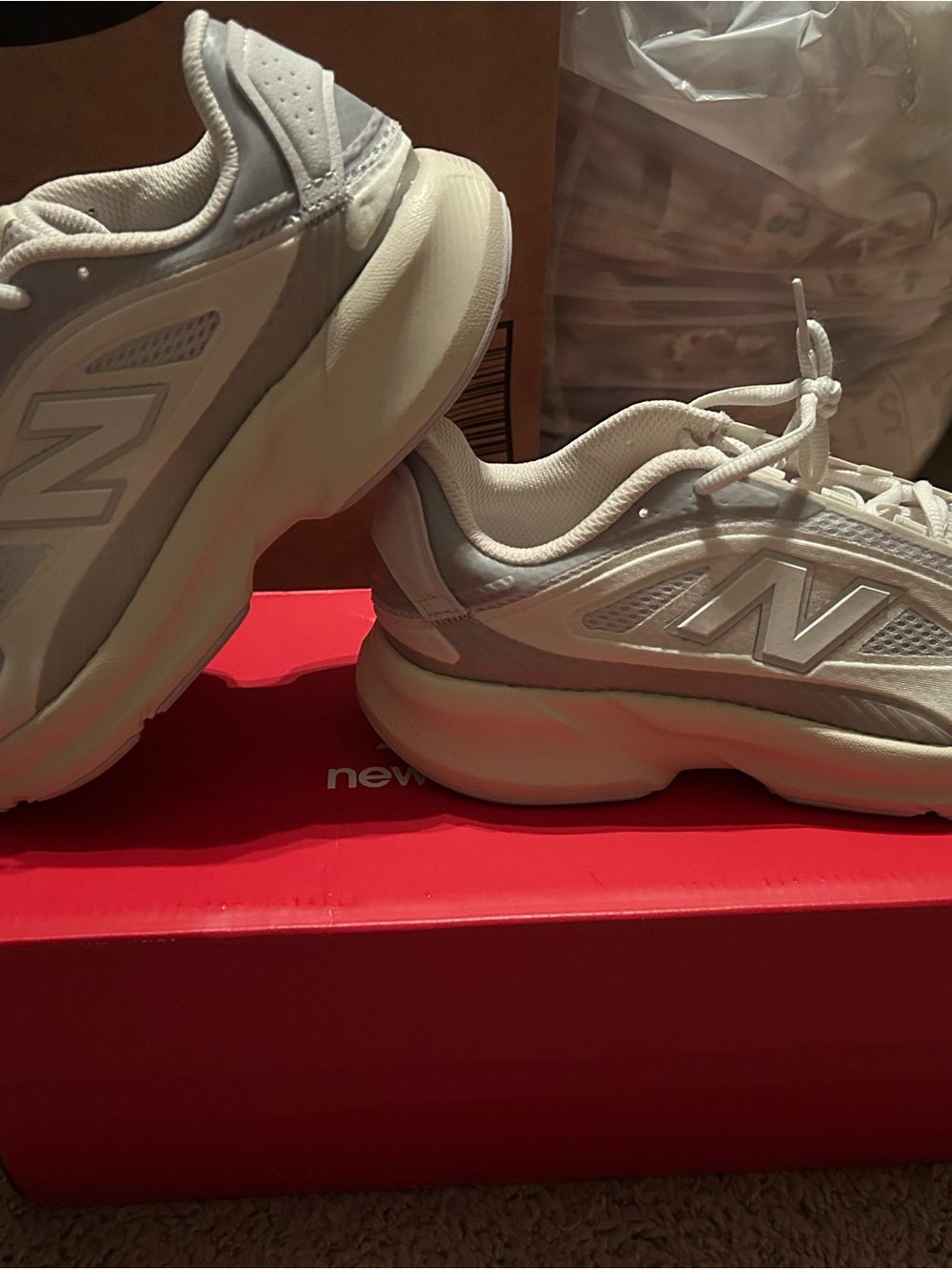 New Balance Women's Beige and Light Gray Cushioned Running Sneakers